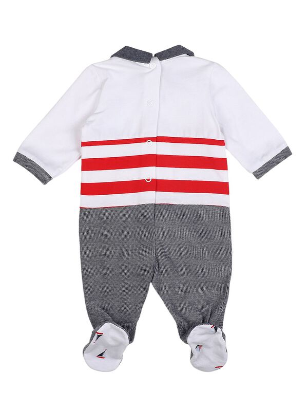 Boys White & Blue Leg Opening Baby Suit image number 1
